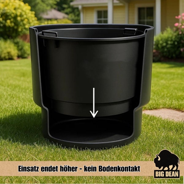 Doppelte Blumentopf mit Bewässerungssystem und Big Dean Logo.