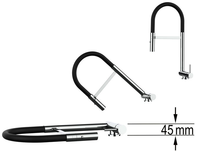 Wasserhahn Vorfenster Küchenarmatur, Umklappbar 4,5 CM, mit 360° schwenkbarem Auslauf, abnehmbare 2 strahl Handbrause, Verchromt / Blau