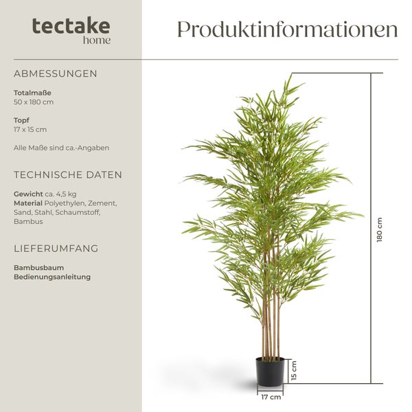 Künstlicher Bambusbaum tectake Bambosa stabiler Kunststoff-Blumentopf verschiedene Größen grün