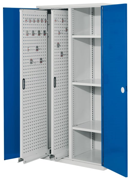 Werkstattschrank mit Lochplatten, Regalböden und Türen