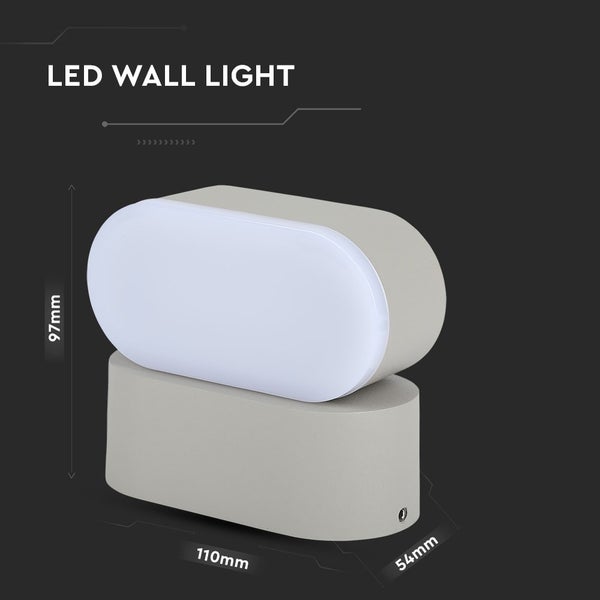 V-TAC VT-816-G - LED-Wandleuchten - Einzelner Kopf drehbar - IP65 - Grau - 6 Watt - 660 Lumen -