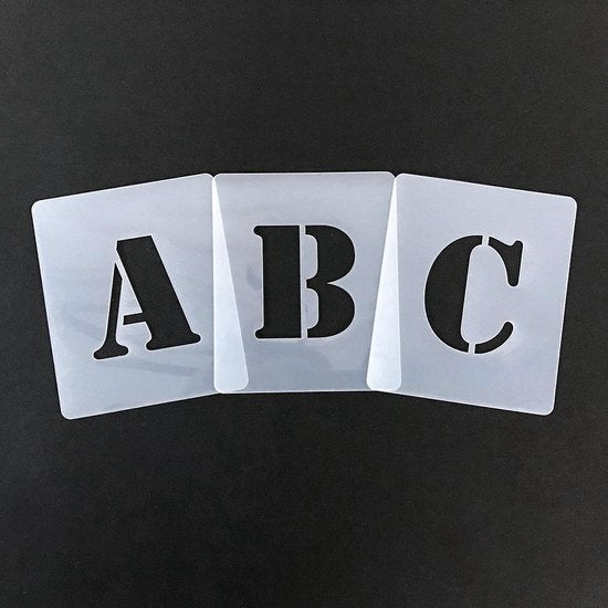 QBIX Buchstabenschablonen Set - 11,8 x 14cm - Komplettes Alphabet Industrial - Buchstaben sind 7,2cm hoch