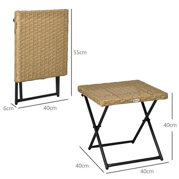 Outsunny Beistelltisch aus Polyrattan klappbar Kaffeetisch Couchtisch Tablett Balkontisch Gartentisch Sofatisch Teetisch Gartenmöbel Rattantisch für Garten Terrasse Balkon, 40x40x40cm Naturholz
