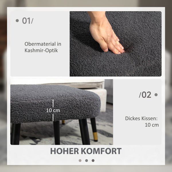 HOMCOM Fußhocker Sitzhocker Quadratischer Schminkhocker Fußstütze mit Kaschmir-Optik, Stahlbeine, für Wohnzimmer, Schlafzimmer, Dunkelgrau, 42 x 42 x 47 cm