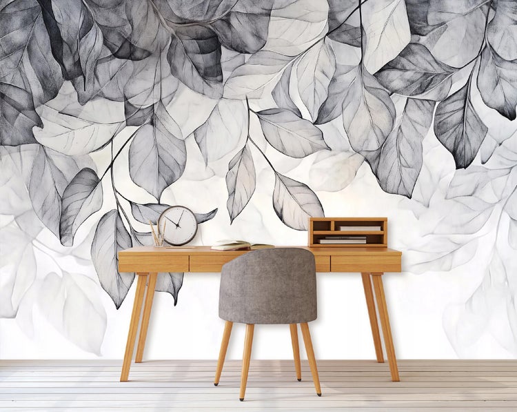 Fototapete Blätter Grau Wohnzimmer Vlies Tapete 300x210 cm