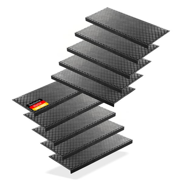 BigDean 10 Stück Stufenmatten aus Gummi – 75 x 25 cm – Outdoor Treppenstufenmatten – Anti Rutsch Gummimatten Karo Design