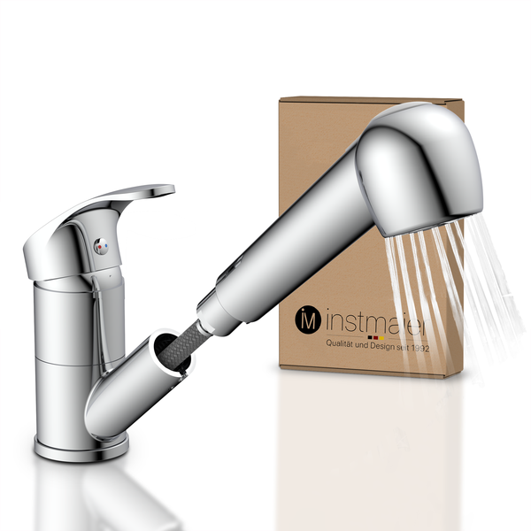 instmaier Küchenarmatur K2 | Ausziehbare Brause | Wasserhahn Küche mit 2 Funktionen | Spültischarmatur Chrom | 360° schwenkbar | mit Zentralverschraubung