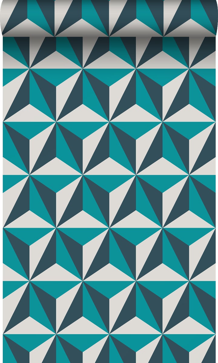 Origin Wallcoverings Tapete 3D-Muster Türkis - 53 cm x 10,05 m - 347449