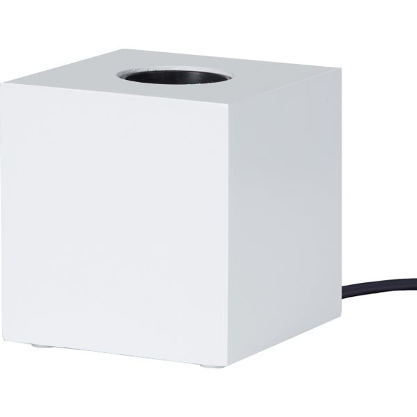 Weiße Tischleuchte in Würfelform mit Kabel