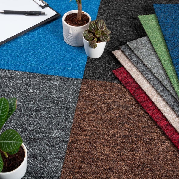 Teppichfliesen grau 50x50 selbstliegend Schlingen Teppichfliesen in Anthrazit ideal für Büro Geschäft und Wohnzimmer