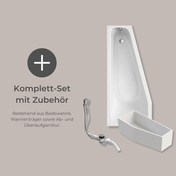 Komplettset mit Badewanne, Wannenträger sowie Ab- und Überlaufgarnitur