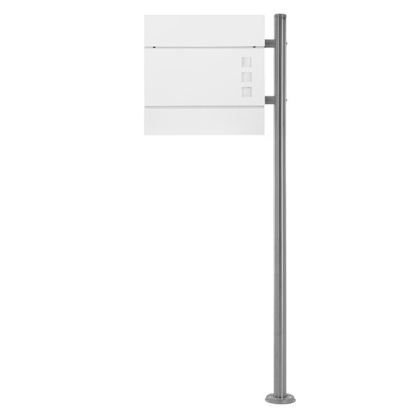 ECD Germany Standbriefkasten mit Zeitungsfach, Design Briefkasten mit Pfosten, Briefkastenanlage, Briefkastenständer Silber 120 cm Edelstahl, Postkasten Weiß37x10,5x36,5 cm Stahl pulverbeschichtet