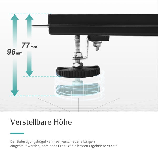 Darstellung der verstellbaren Höhe des Produkts von 77 Millimeter bis 96 Millimeter.