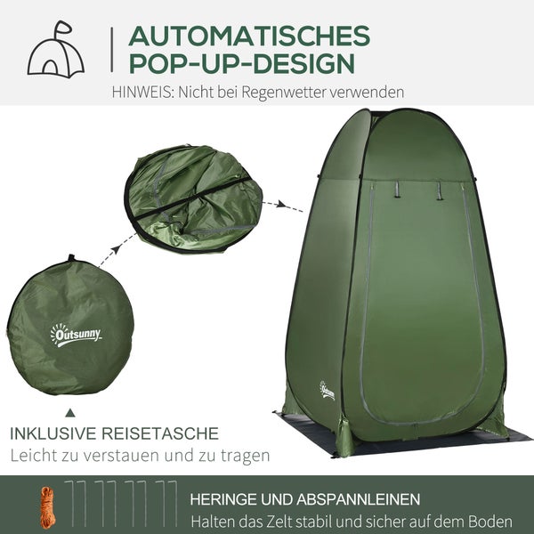 Outsunny Pop-up-Duschzelt und Umkleidezelt mit automatischem Design, inklusive Tragetasche, Heringen und Abspannleinen.