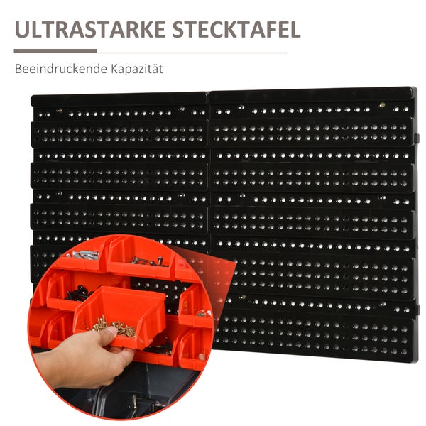 DURHAND, Werkzeuglochwand, Wandregal, 37,5L x 18B x 63H cm, Kunststoff, Rot+Grau+Schwarz