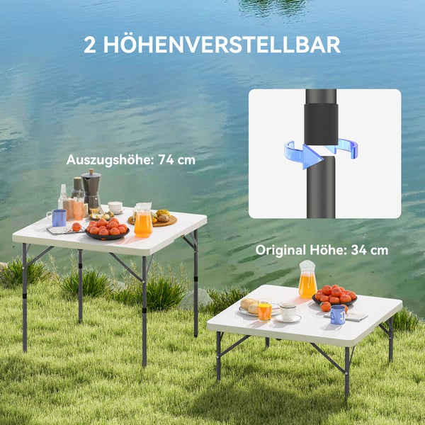 Outsunny Picknicktisch, Klappbarer Campingtisch, Höhenverstellbar Klapptisch, für Gartenpartys, Camping, Grillen, Kunststoff, Metall, Weiß