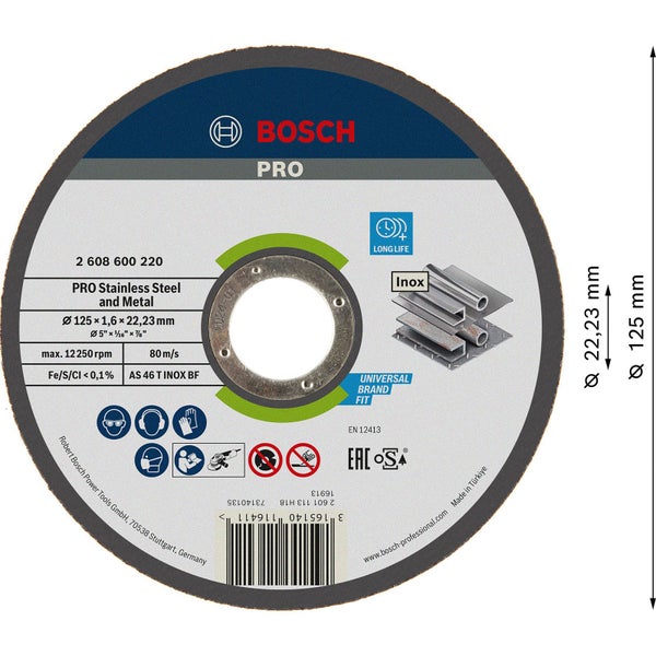 Bosch Trennscheibe Pro Edelstahl und Metall, Durchmesser 125 Millimeter