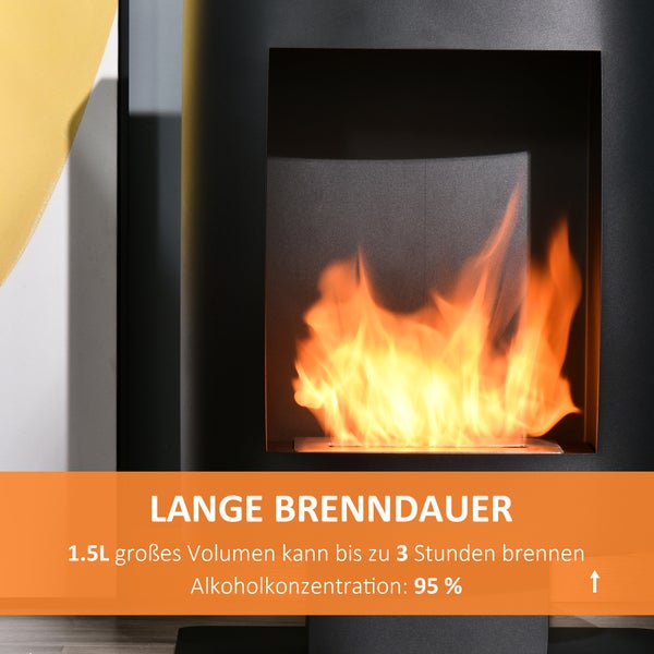 HOMCOM, Ethanol-Kamin, Bio-Ethanol-Brenner, 46,5B x 53T x 65H cm, Stahl, Schwarz