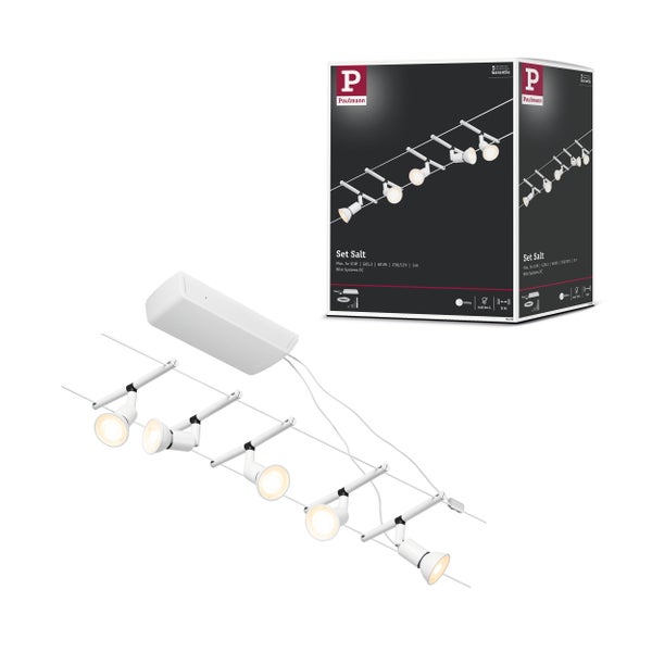 CorDuo Seilsystem Salt Basisset GU5,3 max. 5x10W 230/12V Weiß matt, Chrom