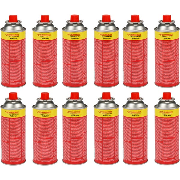 ROTHENBERGER Industrial Gaskartusche RoButan 220 g / 393 ml, Bajonett-Verschluss, MSF-1A, Ventilkartusche Gas Outdoor Camping Brenner Unkrautvernichter, 12 Stück