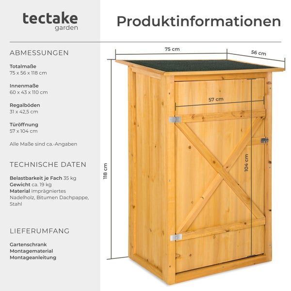 Produktinformationen Gartenschrank mit Abmessungen