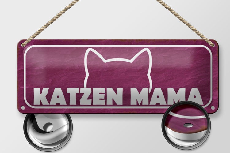 Blechschild Spruch 27x10cm Katzen Mama Dekoration