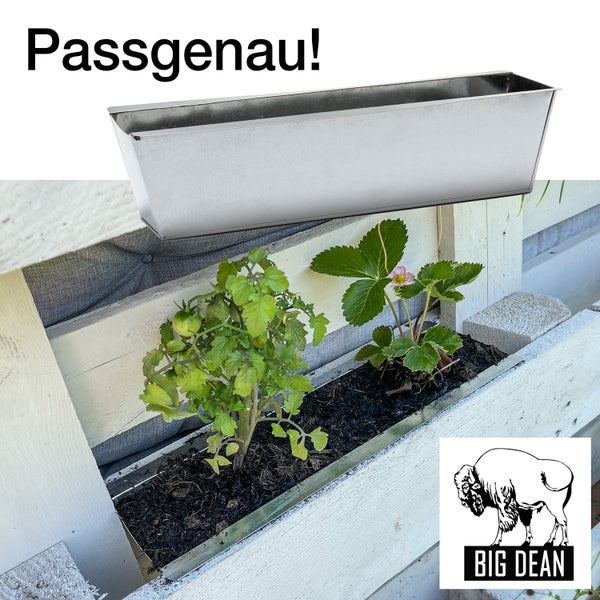 BigDean 8er Set Zink Paletten Blumenkästen - Einsatz 38cm groß silber - aus Metall verzinkt - Zinkkasten Pflanzkasten Balkonkasten Blumentopf für Europaletten