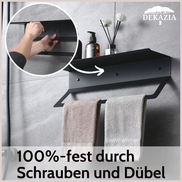 DEKAZIA® Handtuchhalter schwarz matt Handtuchhalter Bad Handtuchhalter Wand Duschwand Handtuchstange Gästehandtuchhalter Handtuchregal Badetuchhalter Handtuchhalterung Bohren Geschirrtuchhalter Küche