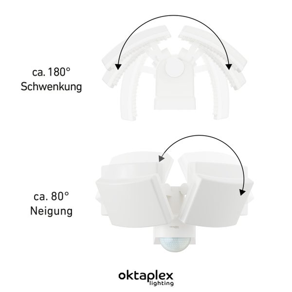 Oktaplex LED Außenstrahler mit Bewegungsmelder 3000K Warmweiß IP65 weiß 40W