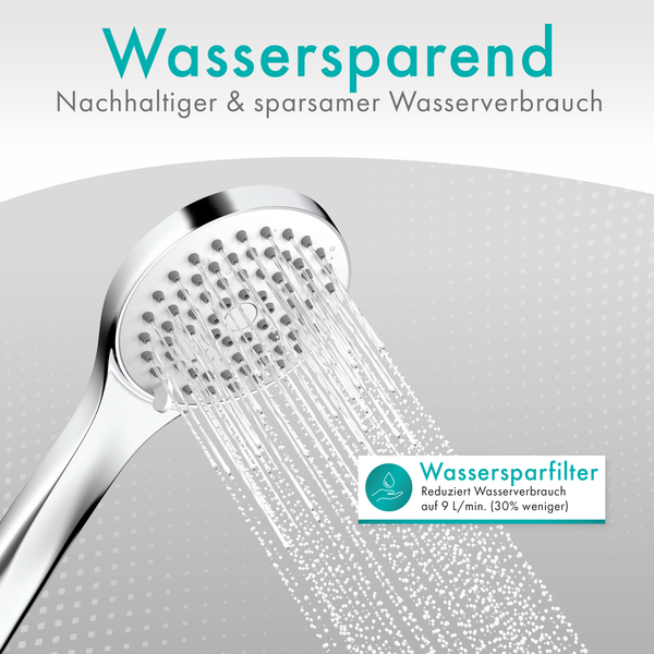 Engelbach® Handbrause 3 Strahlarten, Universal Duschbrause (9L/Min) - Chrom