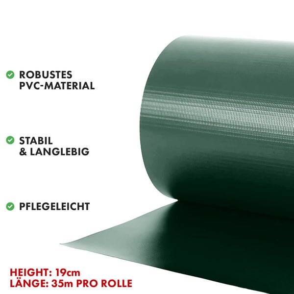 FLOORDIREKT PVC Sichtschutzstreifen 19 cm x 35 m für Gartenzäune Blickdicht Grün