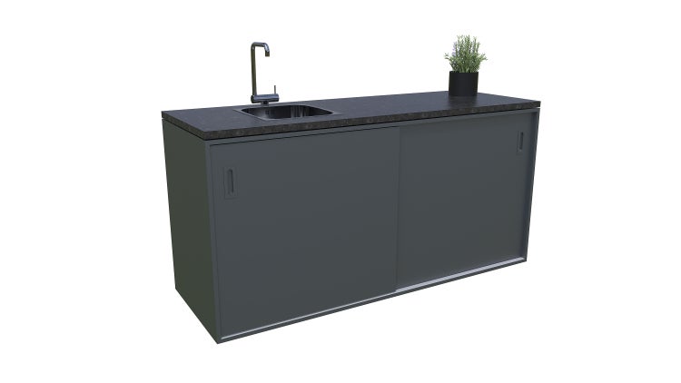 Outdoor-Küche mit Spüle, Schrank und Arbeitsplatte