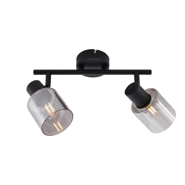 Deckenleuchte mit zwei Strahlern aus Glas und Metall