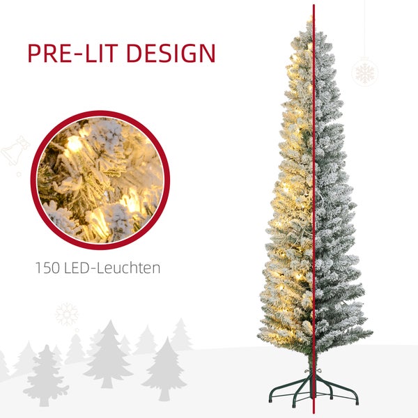 HOMCOM Künstlicher Weihnachtsbaum, 180 cm Christbaum mit 150 LED-Lichten 329 Astspitzen flammhemmend, für Weihnachtsfest, Indoor, Grün+Weiß