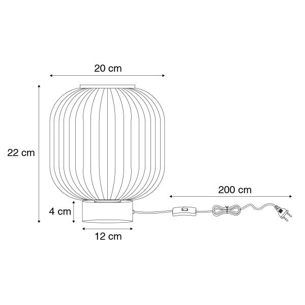 Technische Zeichnung einer Tischleuchte mit Maßen