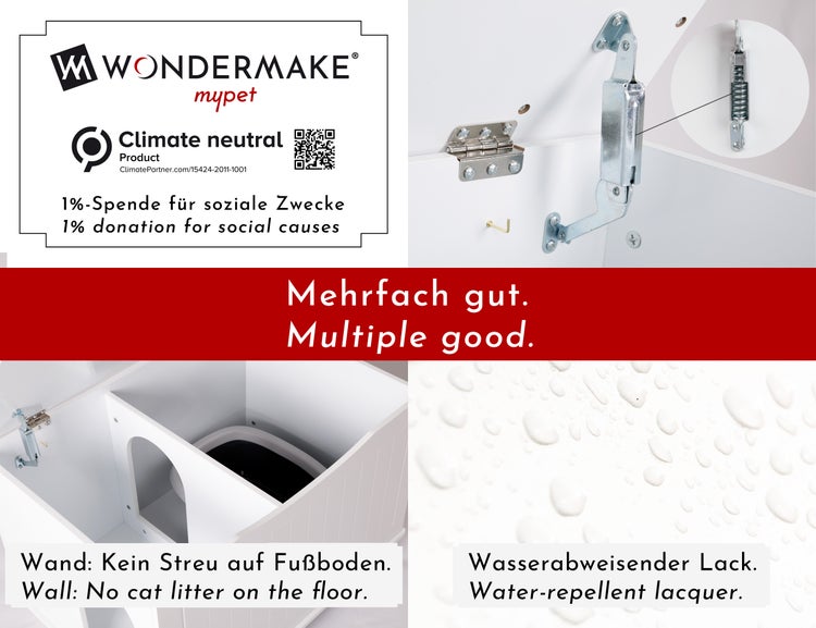 WONDERMAKE - Katzenschrank für Katzentoilette groß aus Holz, Katzenklo-Schrank Kommode XL, Design Katzen-Haus Toilette Klo Waschbecken-Unterschrank für Bad, weiß