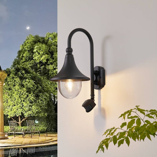 Lindby Wandleuchte außen Daphne mit Bewegungsmelder (spritzwassergeschützt (Modern) in Schwarz aus Aluminium (1 flammig, E27) - Wandlampe für Außenwand/Hauswand Haus Terrasse und Balkon
