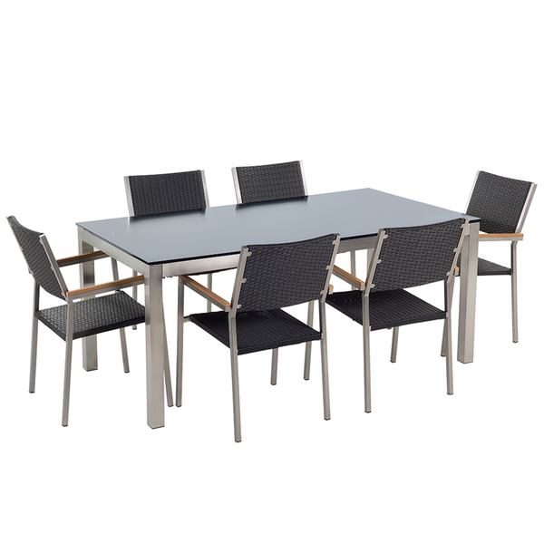 Gartenmöbel Set 6-Sitzer GROSSETO Sicherheitsglas Schwarz