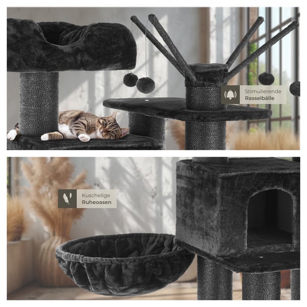 Katzenbaum mit Liegemulde, Höhle und Spielbällen