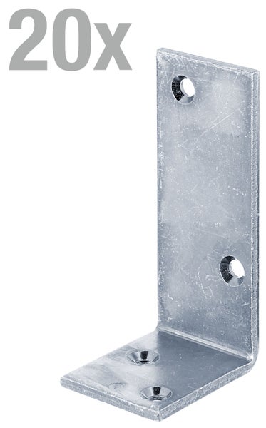 Set aus 20 verzinkten Metallwinkeln mit Senkkopfbohrungen für stabile Verbindungen