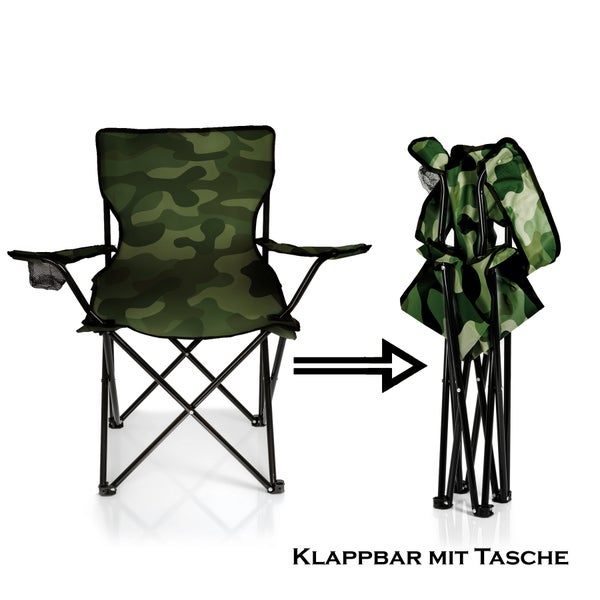 BigDean Faltstuhl TARNMUSTER Camouflage Campingstuhl Anglerstuhl mit Getränkehalter & Tragetasche - Anglersessel klappbar - Klappstuhl Gartenstuhl Faltstuhl Relaxsessel Angelsessel faltbar