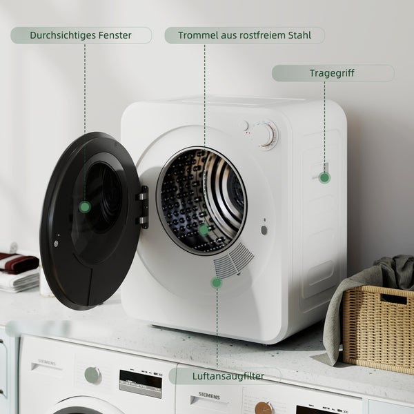 Wäschetrockner mit Bullauge und Drehknopf