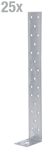 Set von 25 gelochten L-förmigen Flachverbindern aus verzinktem Stahl für Holzkonstruktionen
