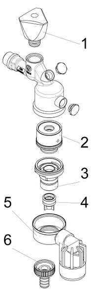Explosionszeichnung einer Armatur mit nummerierten Einzelteilen für Ersatzteile.