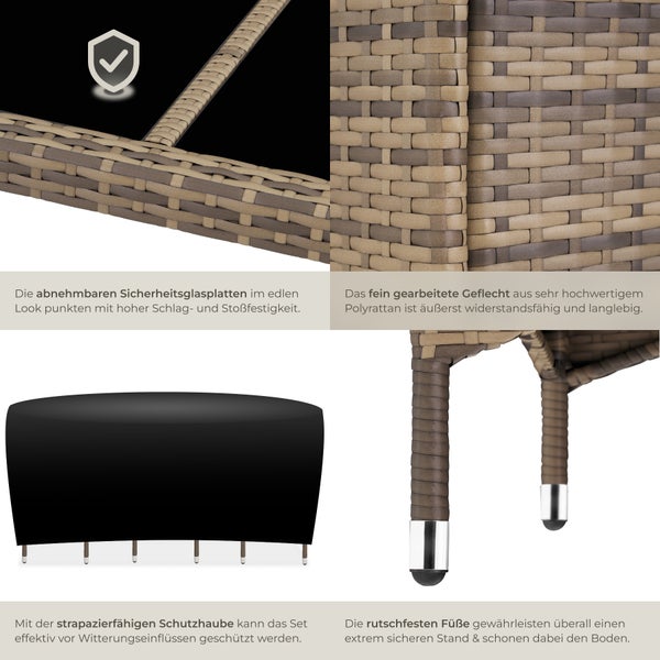Rattan Sitzgruppe tectake Porto inklusive Schutzhülle für 6 Personen natur/dunkelgrau