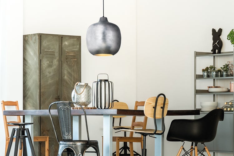 Steinoptik Hängelampe Modern Silber 43 cm | Wohnzimmer Esszimmer Leuchte