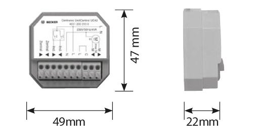 Becker Centralsteuerung UnitControl UC42 mit Maßangaben