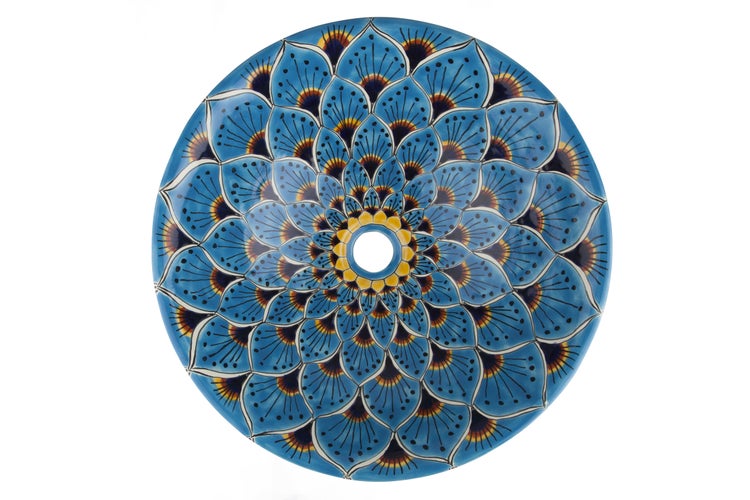 Blaues Keramikwaschbecken mit Blumendesign für Badezimmer