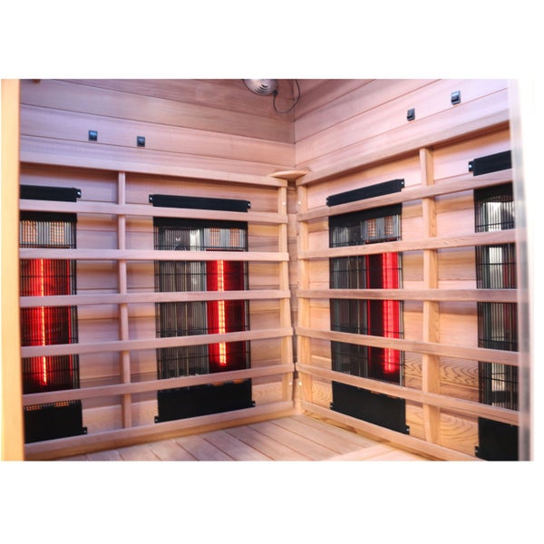Dewello® Infrarotkabine Infrarotsauna LAKEFIELD PRO Hemlock-Zeder 140cm x 140cm inkl. Vollspektrumstrahler, Karbonstrahler