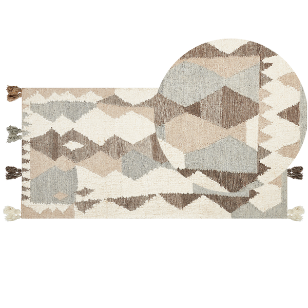Teppich ARALEZ Beige 80 x 150 cm Wolle Kelim